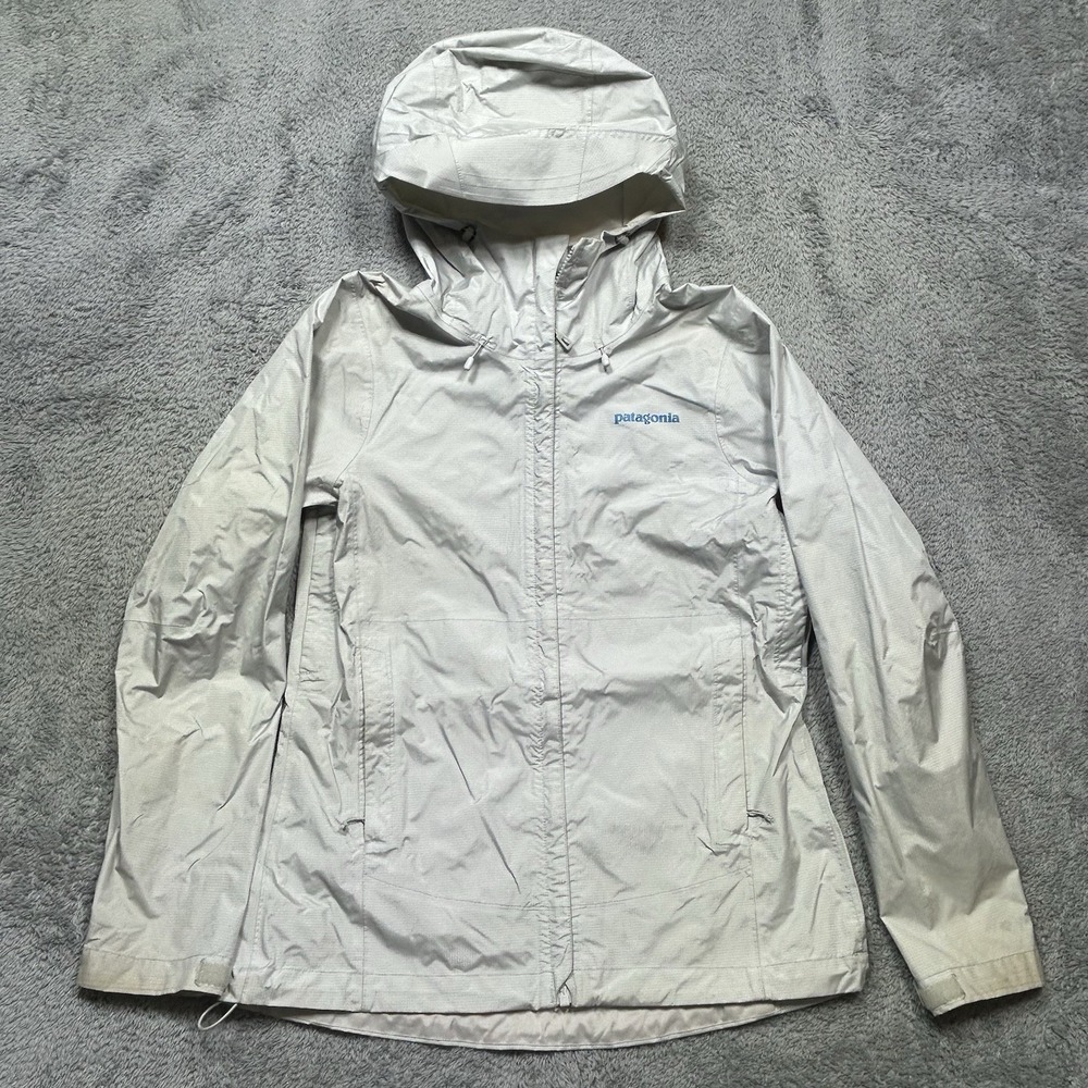Patagonia Torrentshell Jacket Womens M Gray Rain Shell Hooded Waterproof *SPOTS